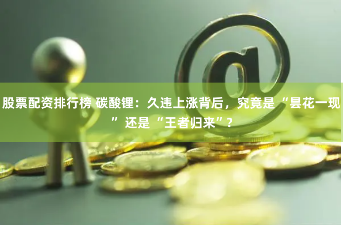 股票配资排行榜 碳酸锂：久违上涨背后，究竟是 “昙花一现” 还是 “王者归来”？